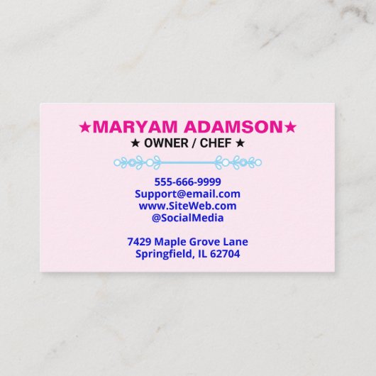 Rolling Pin Pastry Chef | Pink Floral Cake Bakery Visitekaartje (Achterkant)