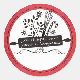 Rolling pin whisk kerst uit de keuken van ronde sticker