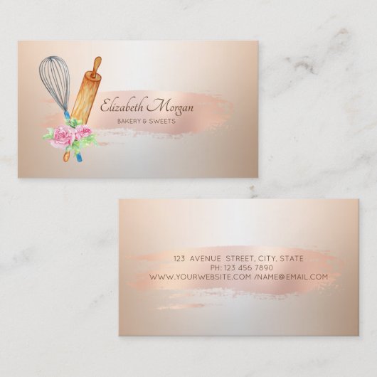 Rolling Pin Whisk Roos Gold Bruske Visitekaartje (Voorkant / Achterkant)