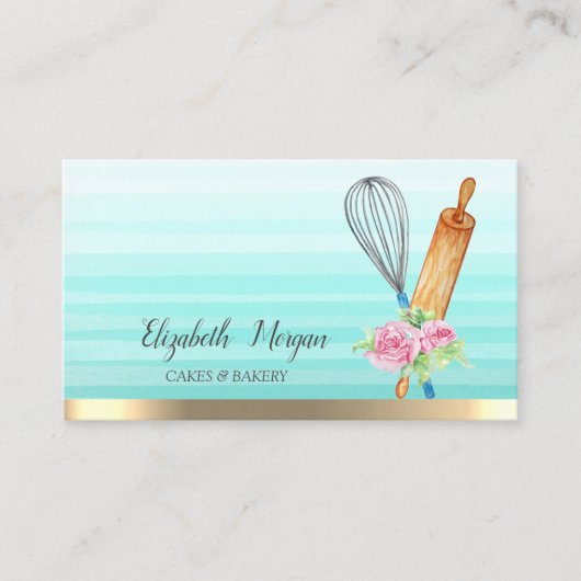 Rolling Pin Whisk Stripe Ombre Bakery Visitekaartje (Voorkant)