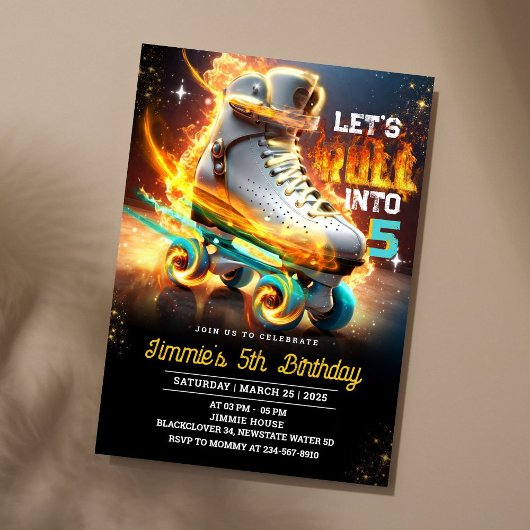 Rolling Schaats Fire Verjaardagsfeestuitnodiging Kaart