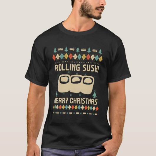 Rolling Sushi Funny Ugly Sweater  Retro Voor T-shirt (Voorkant)