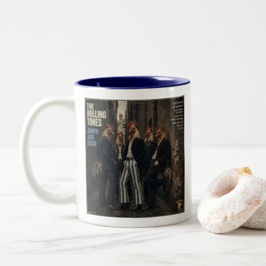 Rolling Tones: een Parodie Tweekleurige Koffiemok (Met donut)