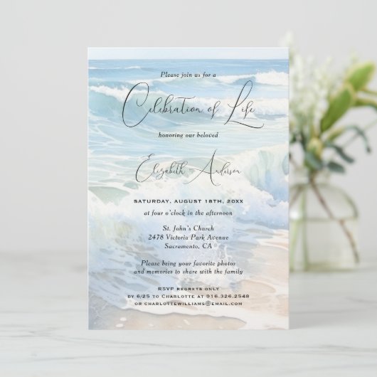 Rolling Waves Beach Script Viering van het leven Kaart (Staand voorkant)