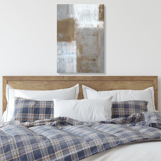 'Rolling With It' Grijze en bruine Abstracte kunst Canvas Afdruk (Insitu (Slaapkamer))