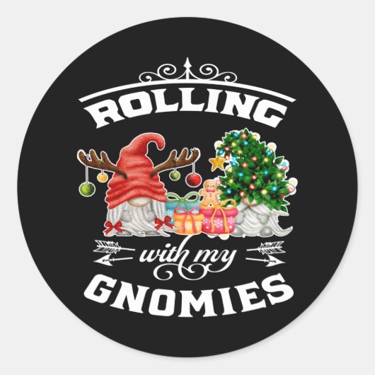 Rolling With My Gnomies Christmas Gnomes Ronde Sticker (Voorkant)