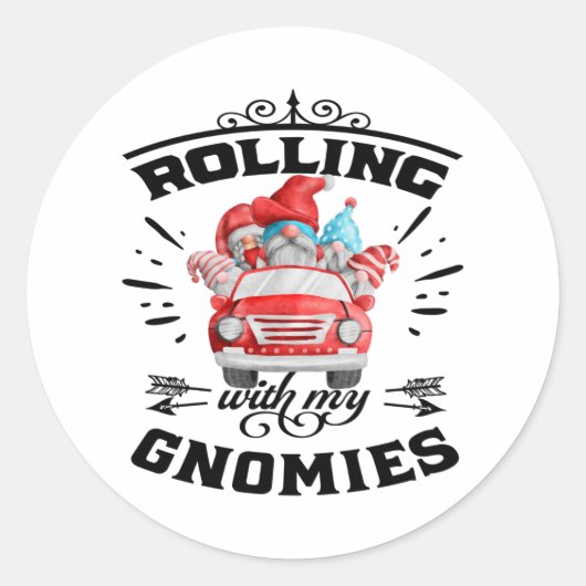 Rolling With My Gnomies Christmas Gnomes Ronde Sticker (Voorkant)