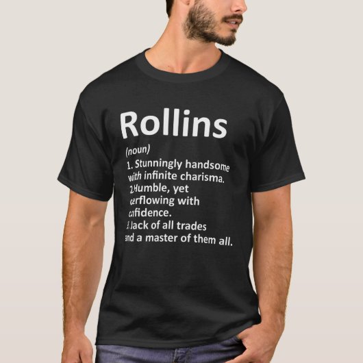 ROLLINS Definition Funny Surname Family Birthday R T-shirt (Voorkant)