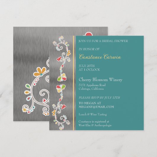 Rollling Floral Bridal Shower Kaart (Voorkant / Achterkant)