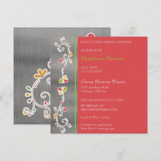 Rollling Floral Bridal Shower Kaart (Voorkant / Achterkant)