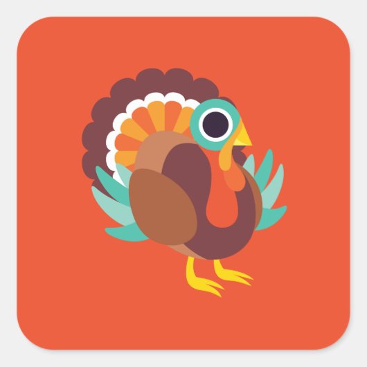 Rollo the Turkey Vierkante Sticker (Voorkant)
