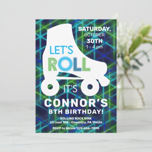 Rollschaatsen Glow Neon Birthday Party Kaart (Staand voorkant)