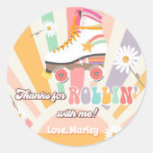 Rollschaatsen Schaats met vogelretro Rollin-Bedank Ronde Sticker (Voorkant)