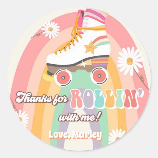 Rollschaatsen Schaats met vogelretro Rollin-Bedank Ronde Sticker (Voorkant)