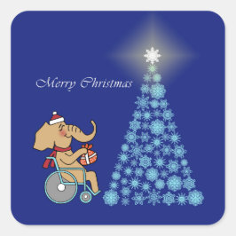 Rollstuhl-Elefant mit Weihnachtsmannmütze Vierkante Sticker