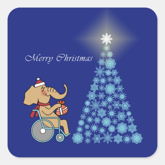 Rollstuhl-Elefant mit Weihnachtsmannmütze Vierkante Sticker (Voorkant)