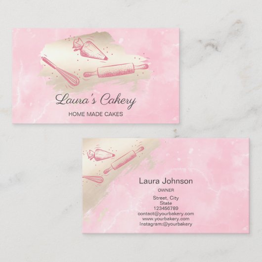 rolpen en whiskycupcake bakkerij bleekroze visitekaartje (Voorkant / Achterkant)