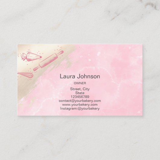 rolpen en whiskycupcake bakkerij bleekroze visitekaartje (Achterkant)