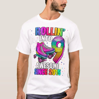 Rolschaatsen 9e verjaardag Meisjes Rollin In 9 Aw T-shirt