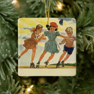  Rolschaatsen Fun Kinderen Jongens en Meisjes Keramisch Ornament