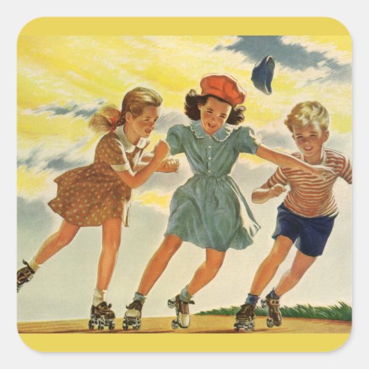 Rolschaatsen Fun Kinderen Jongens en Meisjes Vierkante Sticker (Voorkant)