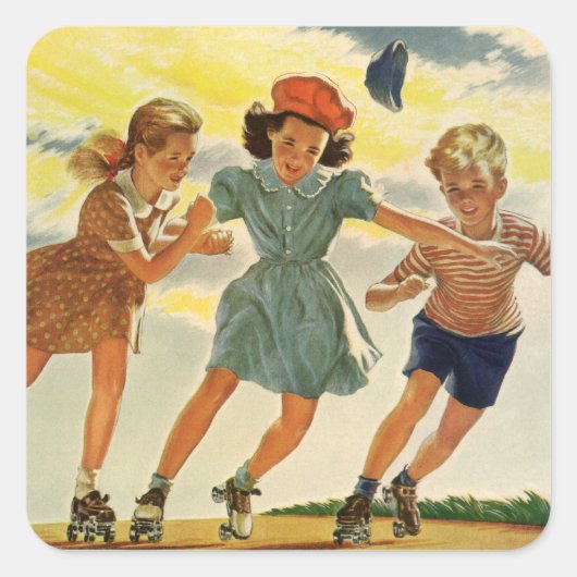  Rolschaatsen Fun Kinderen Jongens en Meisjes Vierkante Sticker (Voorkant)