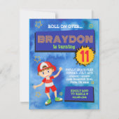 Rolschaatsen Jongen Blauw Verjaardagsfeestuitnodig Kaart (Voorkant)