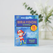 Rolschaatsen Jongen Blauw Verjaardagsfeestuitnodig Kaart (Staand voorkant)