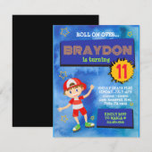 Rolschaatsen Jongen Blauw Verjaardagsfeestuitnodig Kaart (Voorkant / Achterkant)