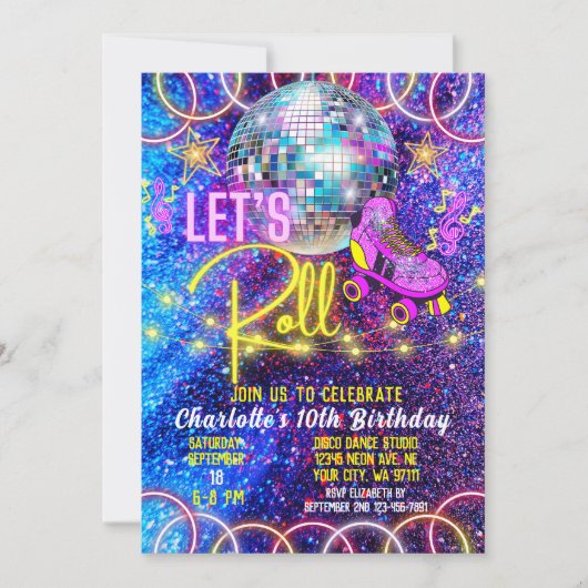 Rolschaatsen Let's Roll Disco Neon Pink Glow Kaart (Voorkant)