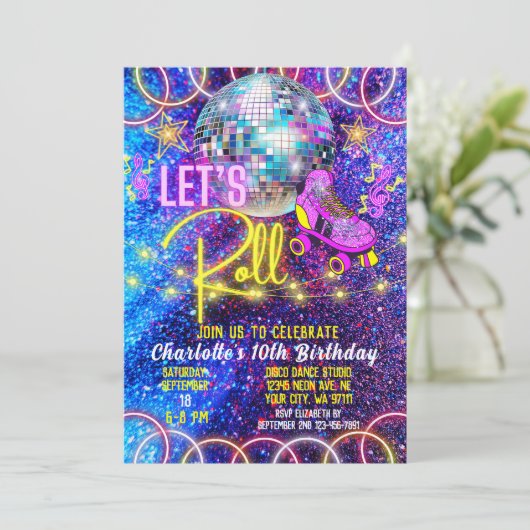 Rolschaatsen Let's Roll Disco Neon Pink Glow Kaart (Staand voorkant)