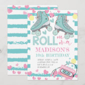 Rolschaatsen meisje verjaardag pastel blauw roze kaart (Voorkant / Achterkant)