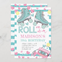 Rolschaatsen meisje verjaardag pastel blauw roze