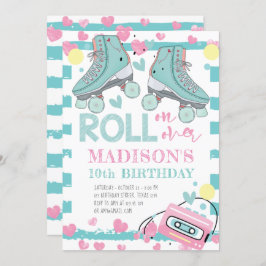 Rolschaatsen meisje verjaardag pastel blauw roze kaart