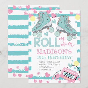 Rolschaatsen meisje verjaardag pastel blauw roze kaart