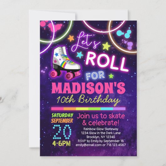 Rolschaatsen Meisjes Regenboog Neon Verjaardagsfee Kaart (Voorkant)