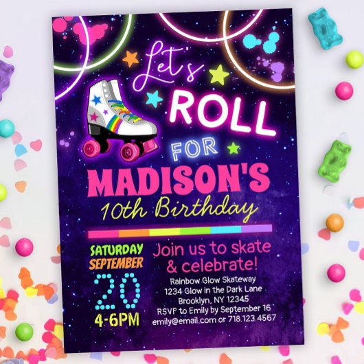 Rolschaatsen Meisjes Regenboog Neon Verjaardagsfee Kaart
