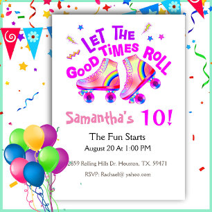 Rolschaatsen Meisjes Roze Verjaardag uitnodiging