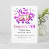 Rolschaatsen Meisjes Roze Verjaardag uitnodiging (Staand voorkant)