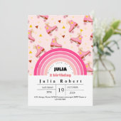 Rolschaatsen Meisjes Verjaardag roze paarse Kaart (Staand voorkant)