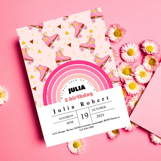 Rolschaatsen Meisjes Verjaardag roze paarse Kaart