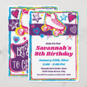 Rolschaatsen Meisjes Verjaardag Schaats Rink Invit Kaart (Voorkant / Achterkant)