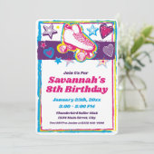 Rolschaatsen Meisjes Verjaardag Schaats Rink Invit Kaart (Staand voorkant)