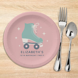 Rolschaatsen Meisjes Verjaardagsfeest Roze Papieren Bordje