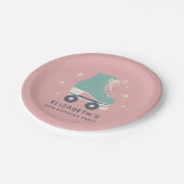 Rolschaatsen Meisjes Verjaardagsfeest Roze Papieren Bordje (Gekanteld)