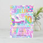 Rolschaatsen Neon Glow 10e verjaardag partij Kaart (Staand voorkant)