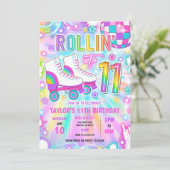 Rolschaatsen Neon Glow 11e verjaardag Kaart (Staand voorkant)