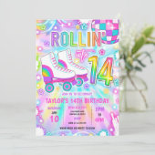 Rolschaatsen Neon Glow 14e verjaardag Kaart (Staand voorkant)