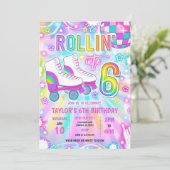 Rolschaatsen Neon Glow 6e verjaardag partij Kaart (Staand voorkant)