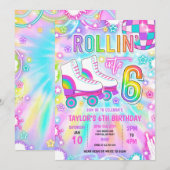 Rolschaatsen Neon Glow 6e verjaardag partij Kaart (Voorkant / Achterkant)